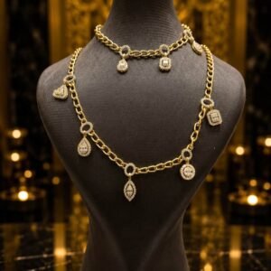 عقد شوكر وسلسلة دلايات هندسية مرصعة بالزركون النقي